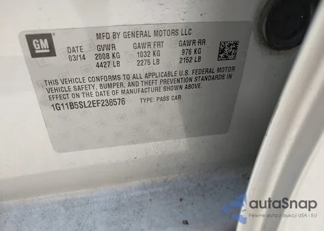 2014 Chevrolet Malibu 1Ls from USA, damaged, VIN 1G11B5SL2EF238576